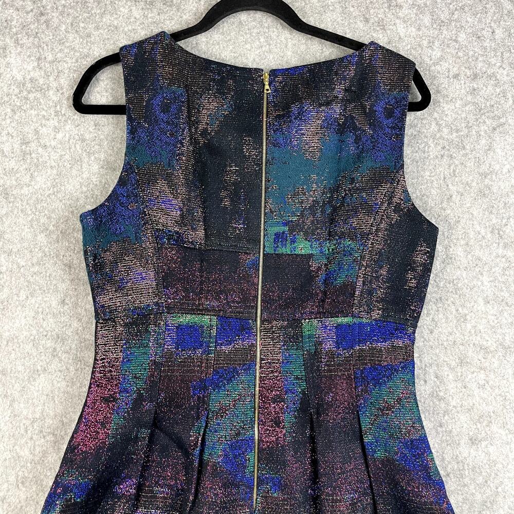 Lela Rose Shift Dress Womens 10 Black Metallic Silk Lined Pleated Cocktail Party - Picture 14 of 16